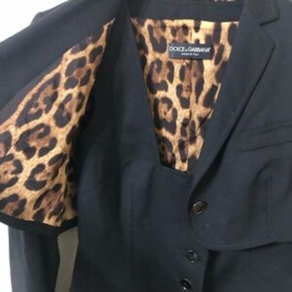 Dolce & Gabbana Italian Womens Black Blazer with Vest & Leopard Lining Size 40 - Picture 2 of 10